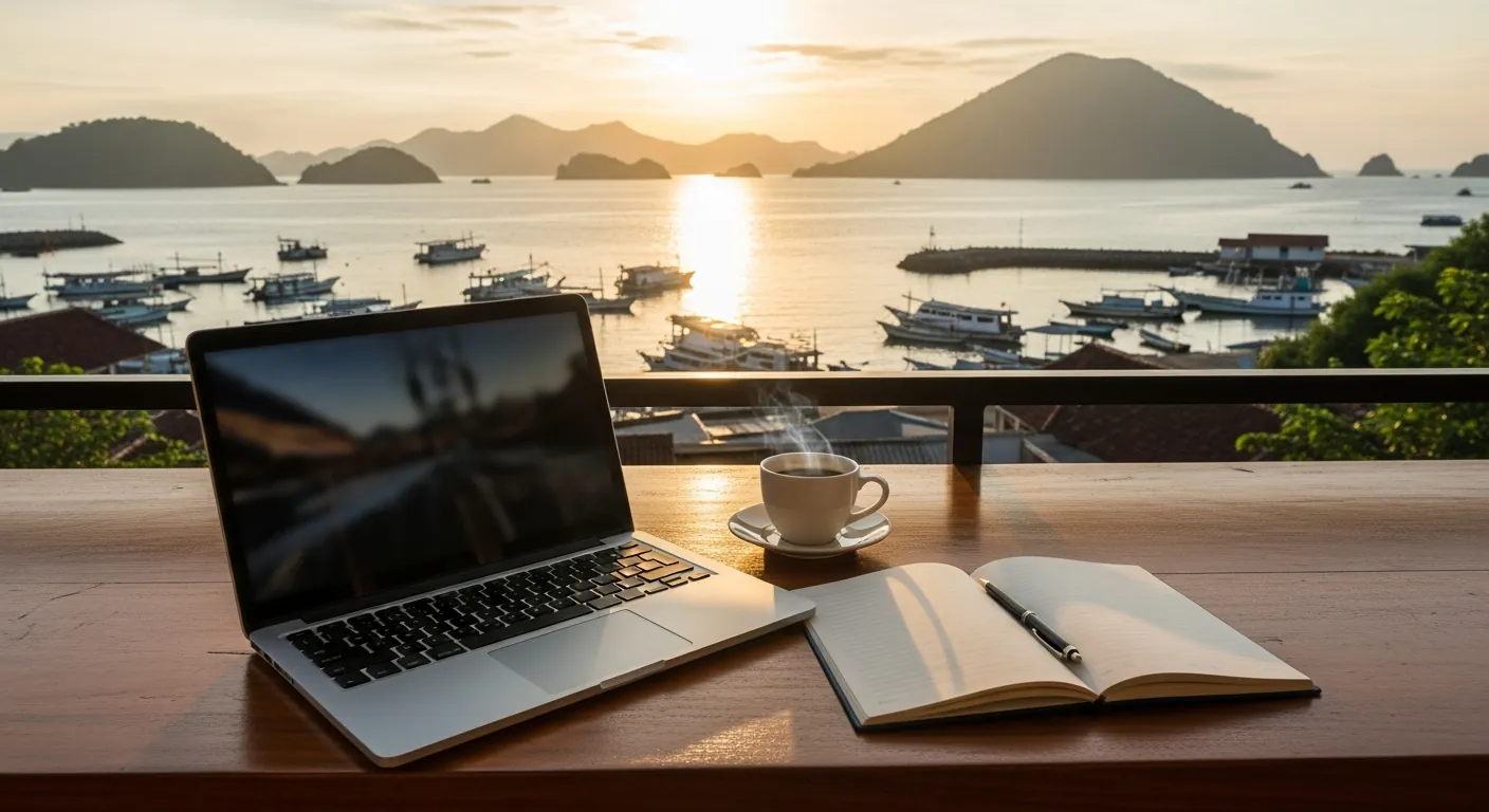Remote-work balcony overlooking Labuan Bajo harbour